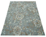 Beautiful Blue, Ivory and Olive Floral Design 8x10 Hand Tufted wool Rug