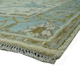 Beige and Aqua Hand Knotted 6x9 Traditional Oriental Oushak wool area rug