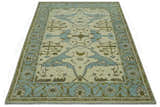 Beige and Aqua Hand Knotted 6x9 Traditional Oriental Oushak wool area rug