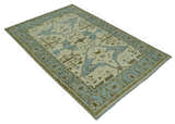 Beige and Aqua Hand Knotted 6x9 Traditional Oriental Oushak wool area rug