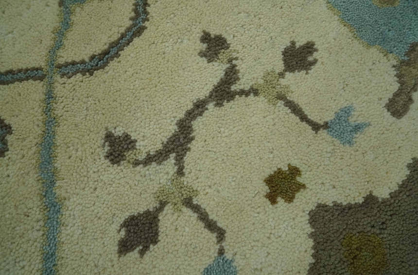 Beige and Aqua Hand Knotted 6x9 Traditional Oriental Oushak wool area rug