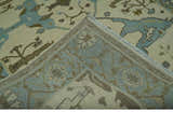 Beige and Aqua Hand Knotted 6x9 Traditional Oriental Oushak wool area rug