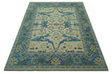 Beige and Blue Hand Knotted Oushak Custom Made wool Rug