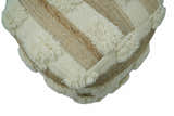 Beige and Ivory Geometrical Stripes Design Fringed wool and jute Pouf