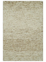 Beige and Ivory Shaded Solid Wool Hand Woven Multi Size Rug
