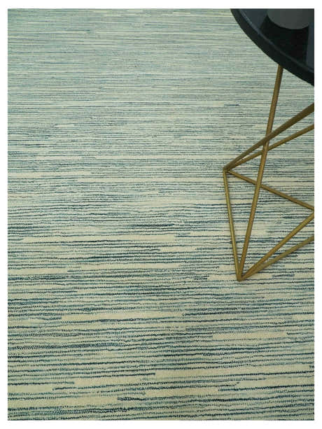 Beige and Teal Modern stripes Design Hand Tufted Multi Size wool area rug