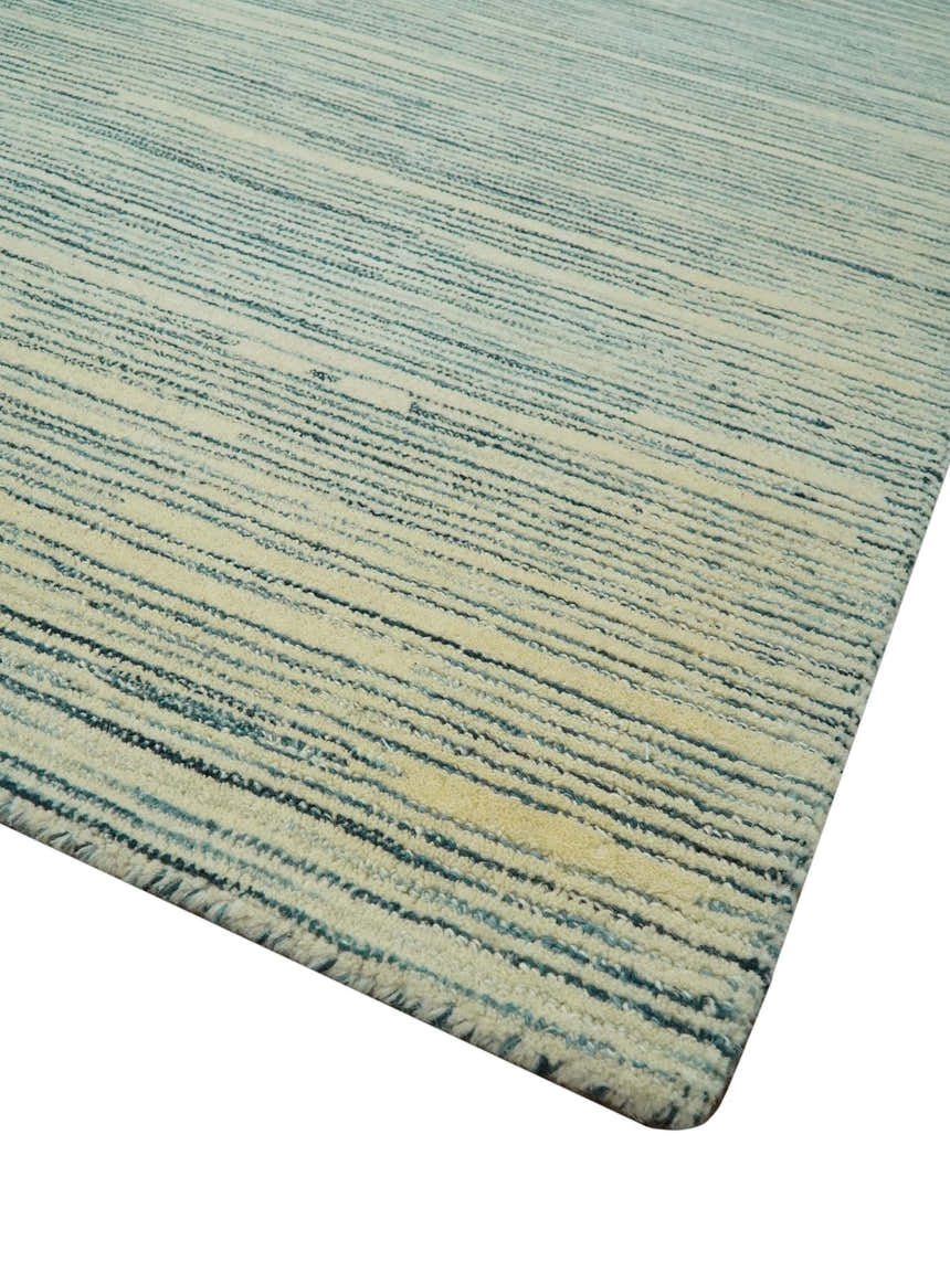 Beige and Teal Modern stripes Design Hand Tufted Multi Size wool area rug