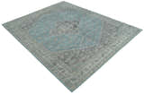 Beige, Blue and Gray Antique Finish Distressed Hand Knotted Heriz Serapi Traditional Multi Size wool Area Rug