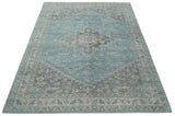 Beige, Blue and Gray Antique Finish Distressed Hand Knotted Heriz Serapi Traditional Multi Size wool Area Rug