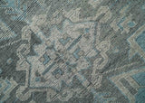 Beige, Blue and Gray Antique Finish Distressed Hand Knotted Heriz Serapi Traditional Multi Size wool Area Rug