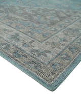 Beige, Blue and Gray Antique Finish Distressed Hand Knotted Heriz Serapi Traditional Multi Size wool Area Rug