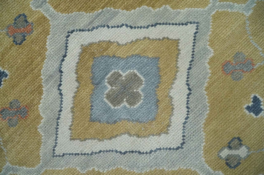 Beige, Blue and Ivory Hand Knotted Traditional Wool Area Rug