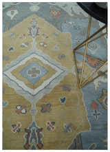Beige, Blue and Ivory Hand Knotted Traditional Wool Area Rug