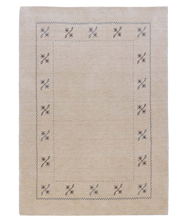 Beige Border Design Hand Loomed Wool Area Rug