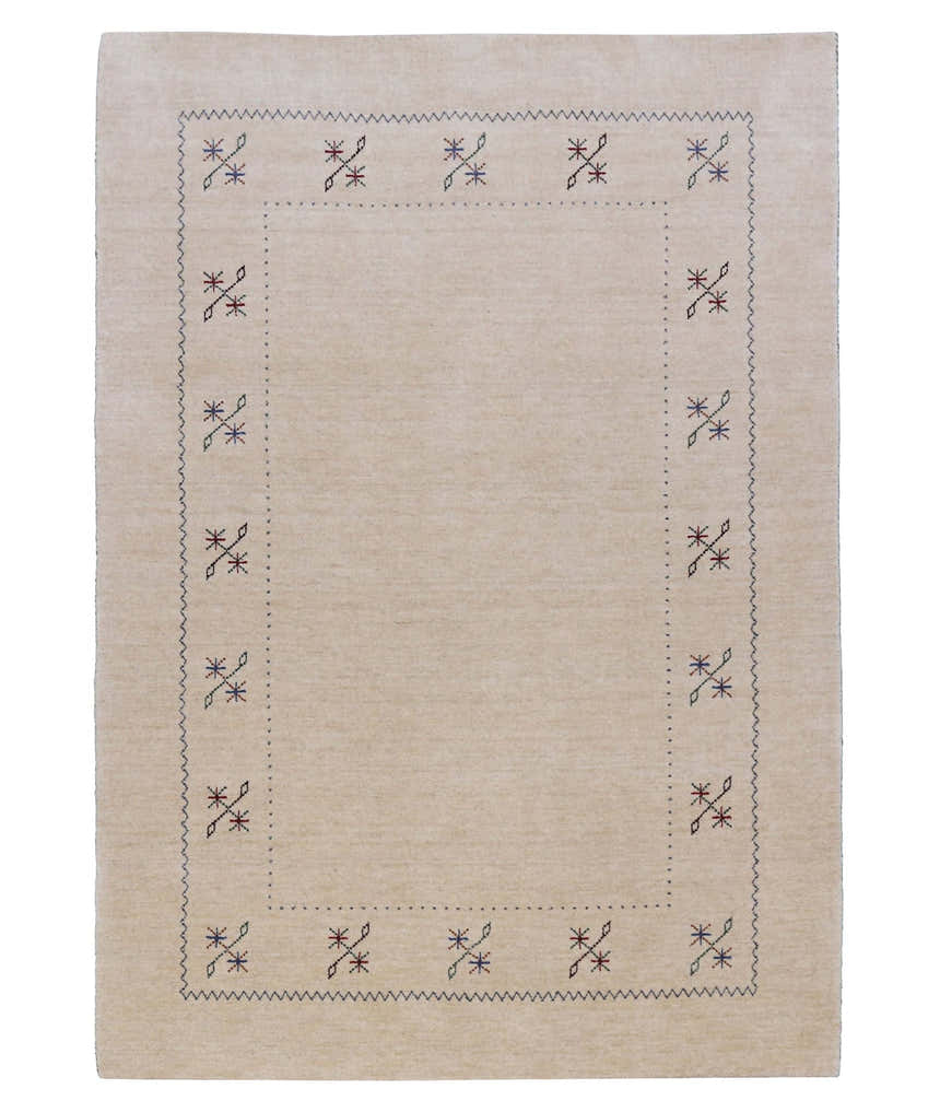Beige Border Design Hand Loomed Wool Area Rug