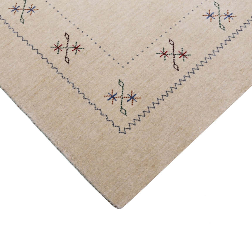 Beige Border Design Hand Loomed Wool Area Rug