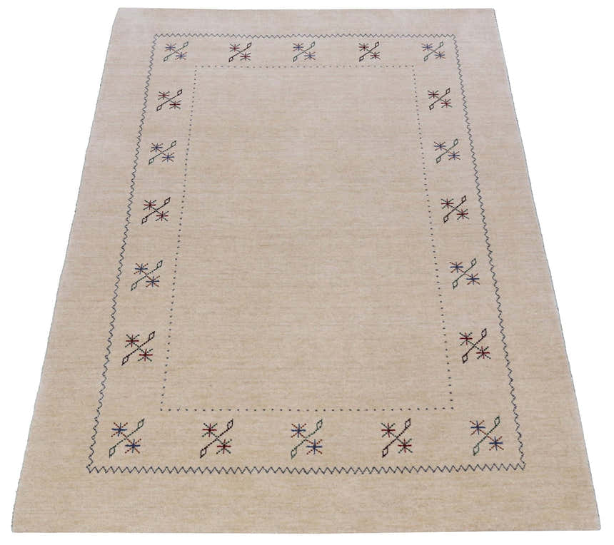 Beige Border Design Hand Loomed Wool Area Rug