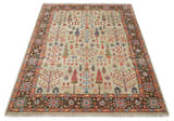 Beige, Brown and Rust Tree of Life Hand Knotted Traditional Multi Size Wool Rug