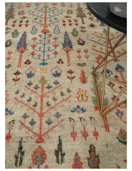 Beige, Brown and Rust Tree of Life Hand Knotted Traditional Multi Size Wool Rug
