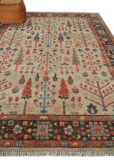 Beige, Brown and Rust Tree of Life Hand Knotted Traditional Multi Size Wool Rug