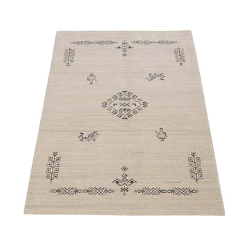 Beige Center Medallion Design Hand Loomed Wool Area Rug