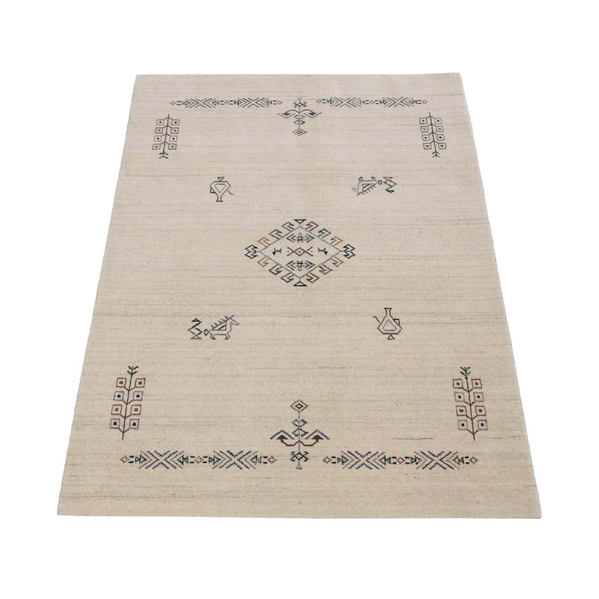 Beige Center Medallion Design Hand Loomed Wool Area Rug