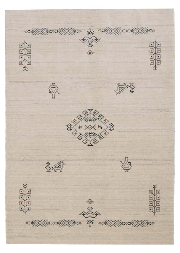 Beige Center Medallion Design Hand Loomed Wool Area Rug