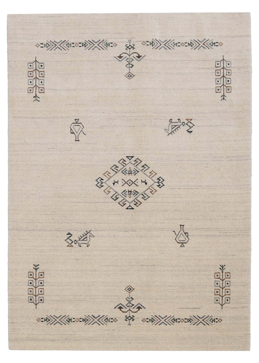 Beige Center Medallion Design Hand Loomed Wool Area Rug