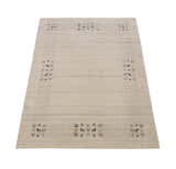 Beige Contemporary Solid Border Design Hand Loomed Wool Area Rug