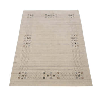 Beige Contemporary Solid Border Design Hand Loomed Wool Area Rug