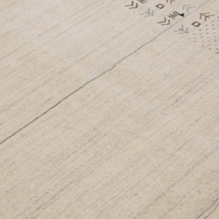 Beige Contemporary Solid Border Design Hand Loomed Wool Area Rug