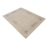Beige Contemporary Solid Border Design Hand Loomed Wool Area Rug