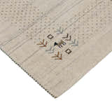 Beige Contemporary Solid Border Design Hand Loomed Wool Area Rug
