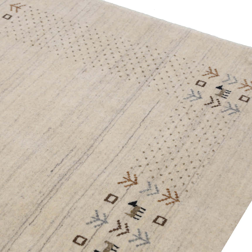 Beige Contemporary Solid Border Design Hand Loomed Wool Area Rug