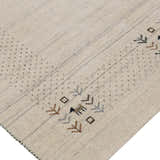 Beige Contemporary Solid Border Design Hand Loomed Wool Area Rug