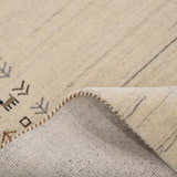 Beige Contemporary Solid Border Design Hand Loomed Wool Area Rug