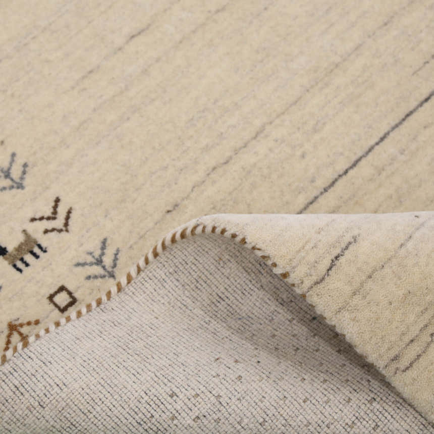 Beige Contemporary Solid Border Design Hand Loomed Wool Area Rug