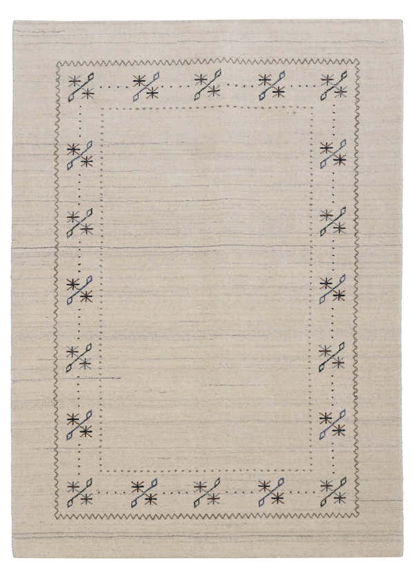 Beige Gabbeh Border Design Hand Loomed Wool Area Rug