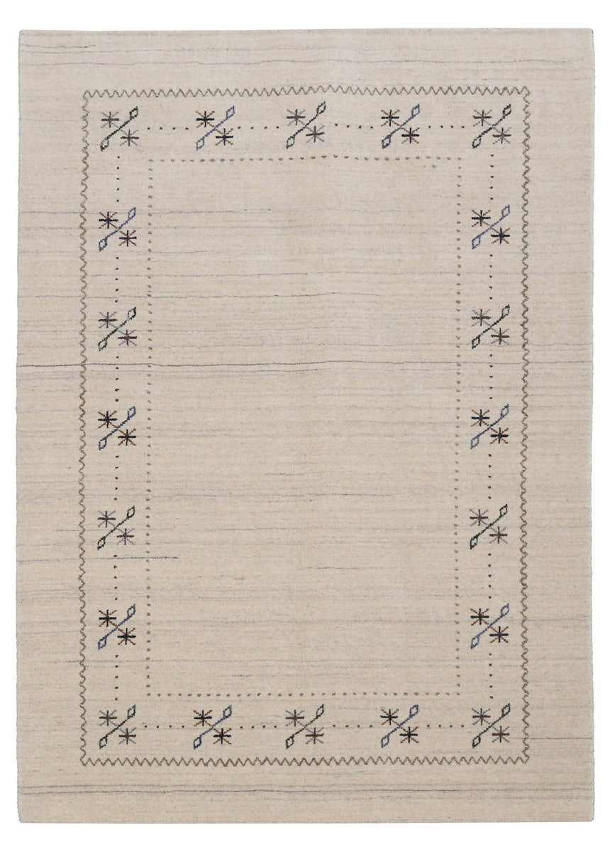 Beige Gabbeh Border Design Hand Loomed Wool Area Rug