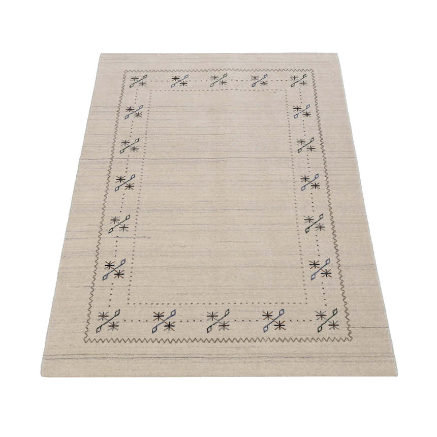 Beige Gabbeh Border Design Hand Loomed Wool Area Rug