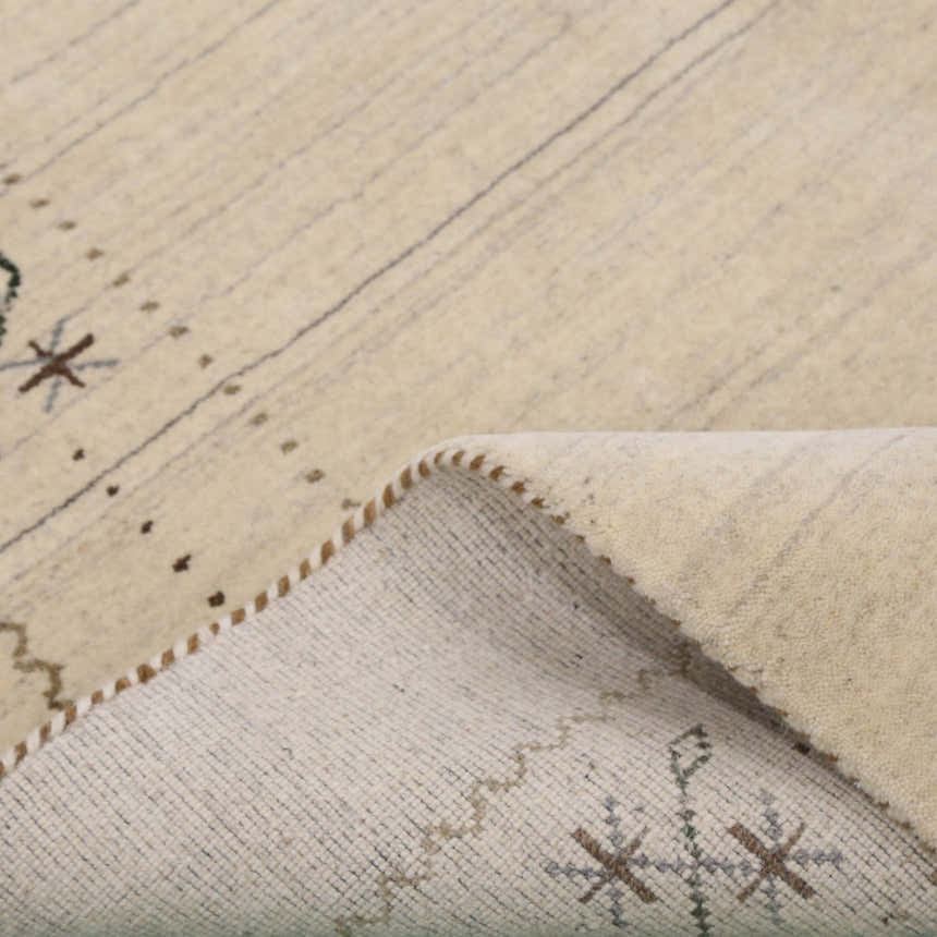 Beige Gabbeh Border Design Hand Loomed Wool Area Rug