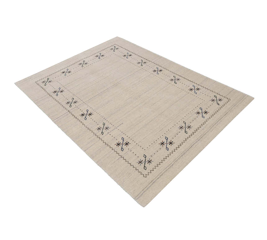 Beige Gabbeh Border Design Hand Loomed Wool Area Rug
