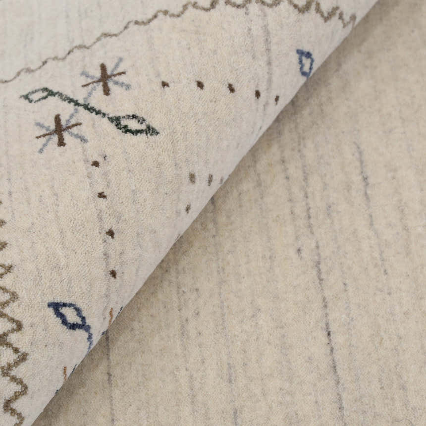 Beige Gabbeh Border Design Hand Loomed Wool Area Rug