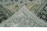 Custom made Beige, Gray and Charcoal Hand Knotted Antique look Traditional Heriz Serapi Wool Rug