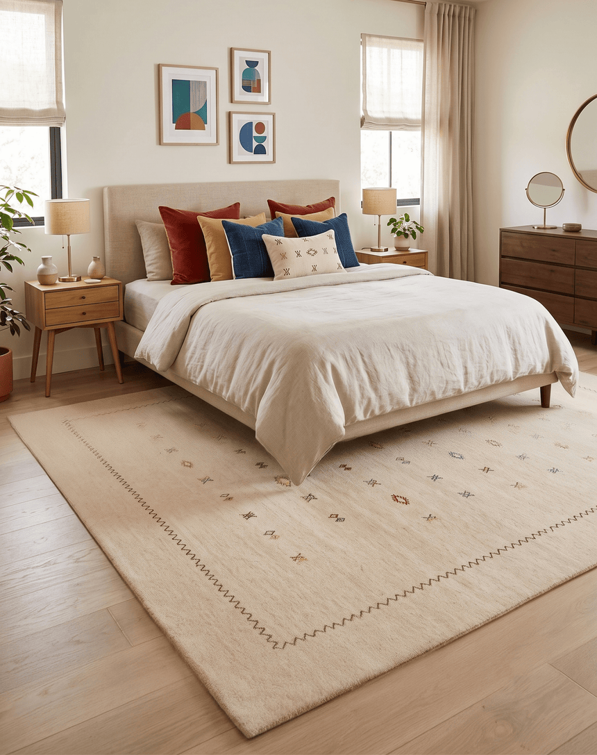 Beige Modern Design Hand Loomed Wool Area Rug