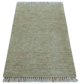 Beige Modern Solid Design Hand Knotted Wool Area Rug