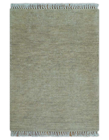Beige Modern Solid Design Hand Knotted Wool Area Rug