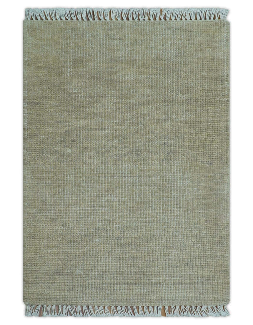Beige Modern Solid Design Hand Knotted Wool Area Rug
