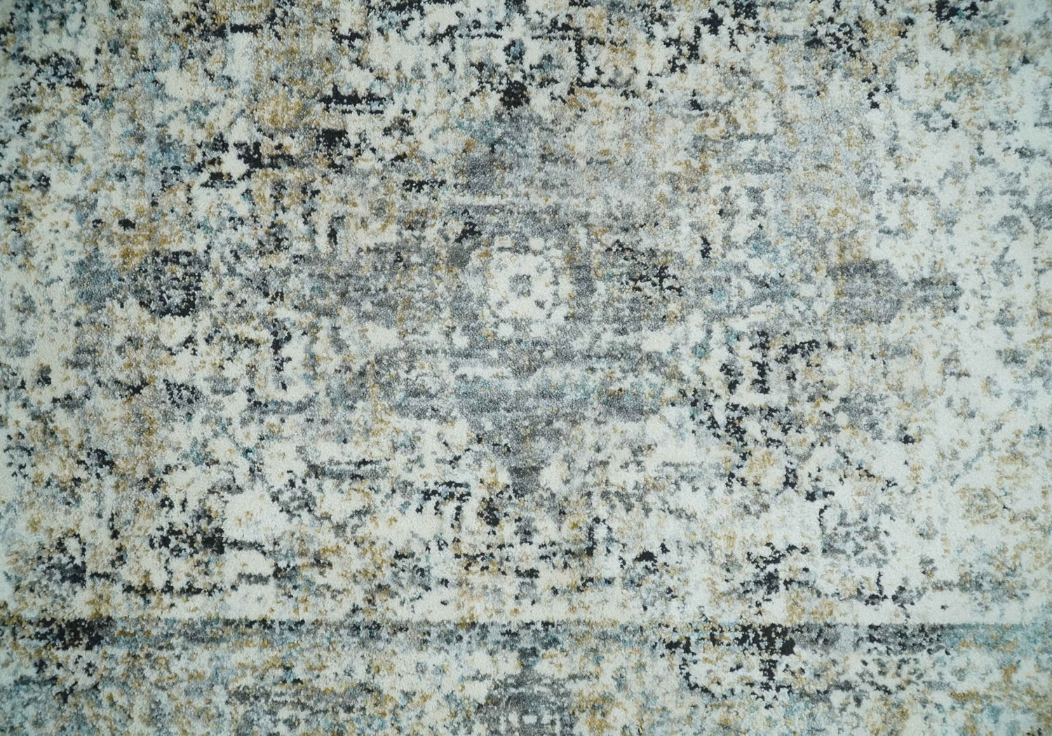 Beige, Olive and Gray and Black Antique Finish Vintage Art Silk Area Rug