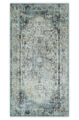 Beige, Olive and Gray and Black Antique Finish Vintage Art Silk Area Rug